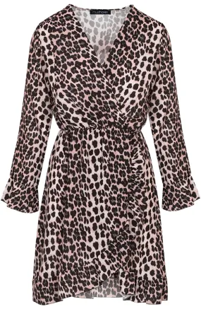 Jurk Met Overslag Panter Beige