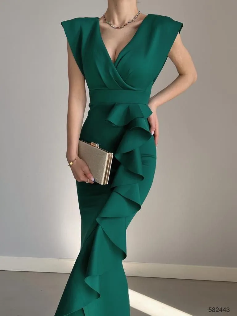 Jurk met ruchesdetail | Groen