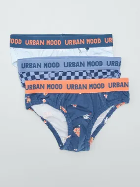 Setje met 3 slips met print - BLAUW